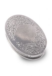 Oval pewter keepsake box with flower pattern