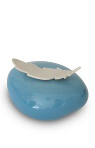 Handmade baby cremation urn 'Feather' blue