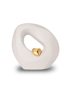 Matte white ceramic keepsake urn with gold heart 'Infinity'