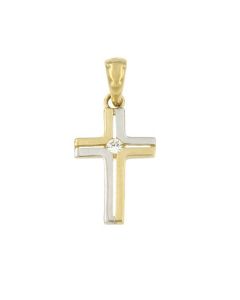 14 carat bicolor gold cross shaped memorial pendant with zirconia