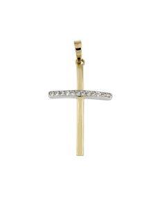 14 carat bicolor gold memorial pendant 'Cross' with zirconia