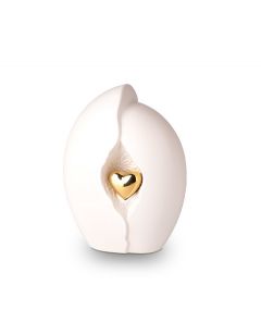 White ceramic keepsake urn with gold-coloured heart